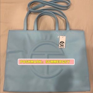 Telfar large blue shopping tote bag NWT